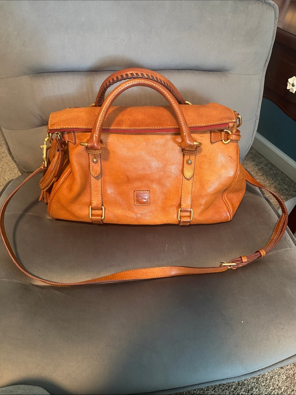 Dooney & Bourke Large Natural Florentine Satchel with crossbody strap